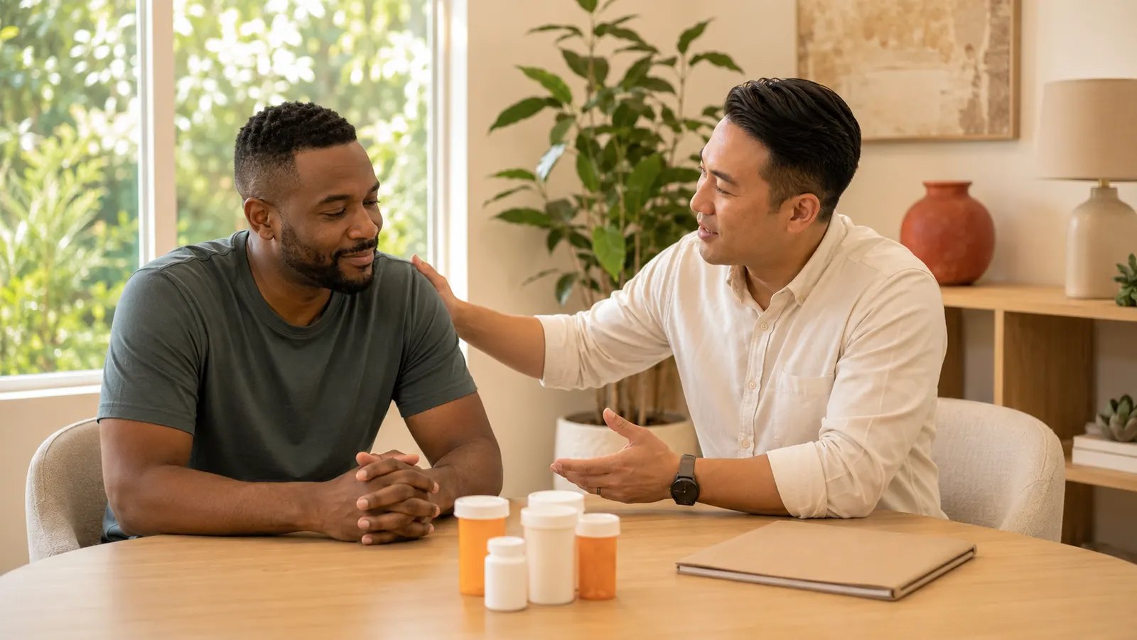 HIV case manager discussing prescription assistance with a client